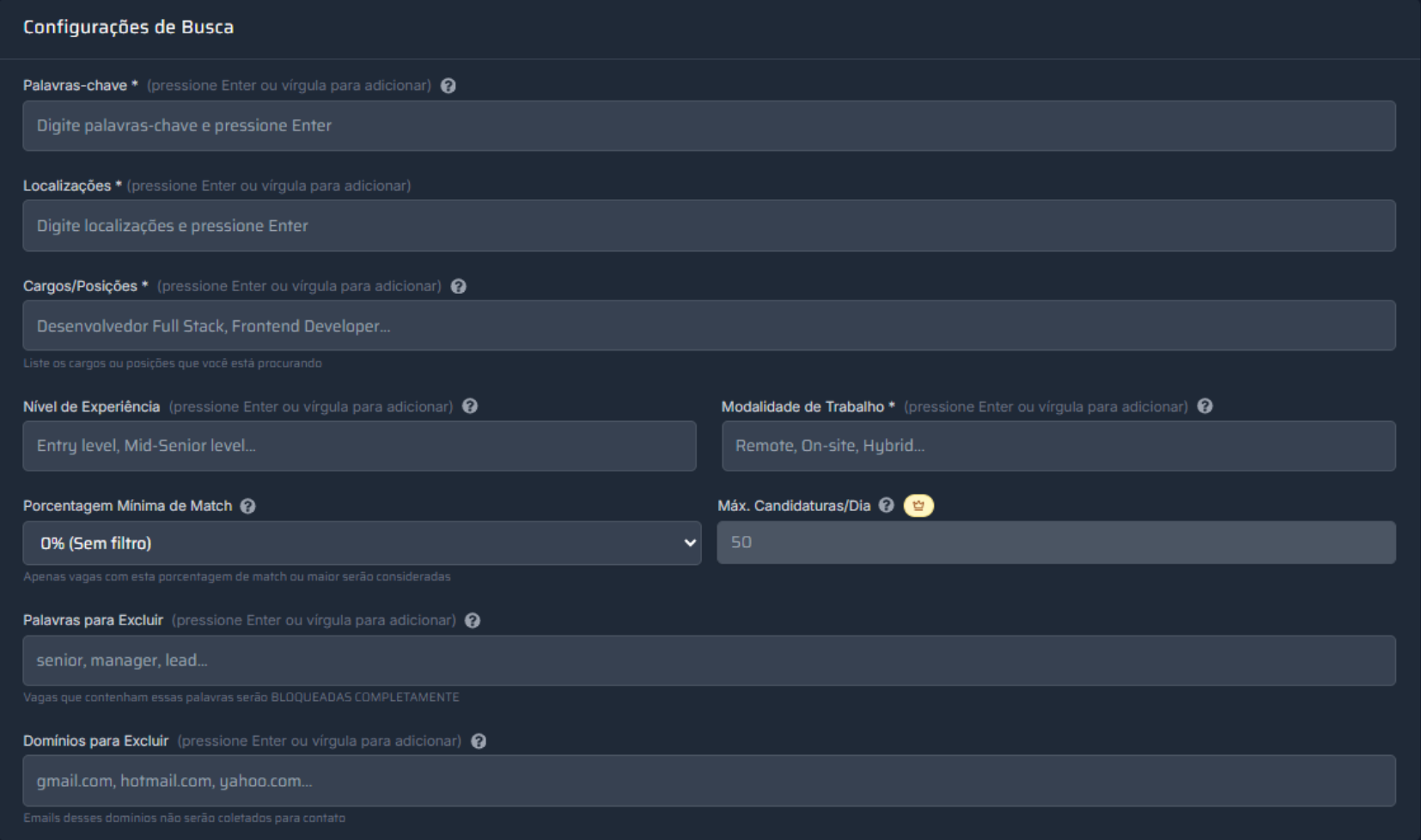Automatic Search Form - Step Two Screen